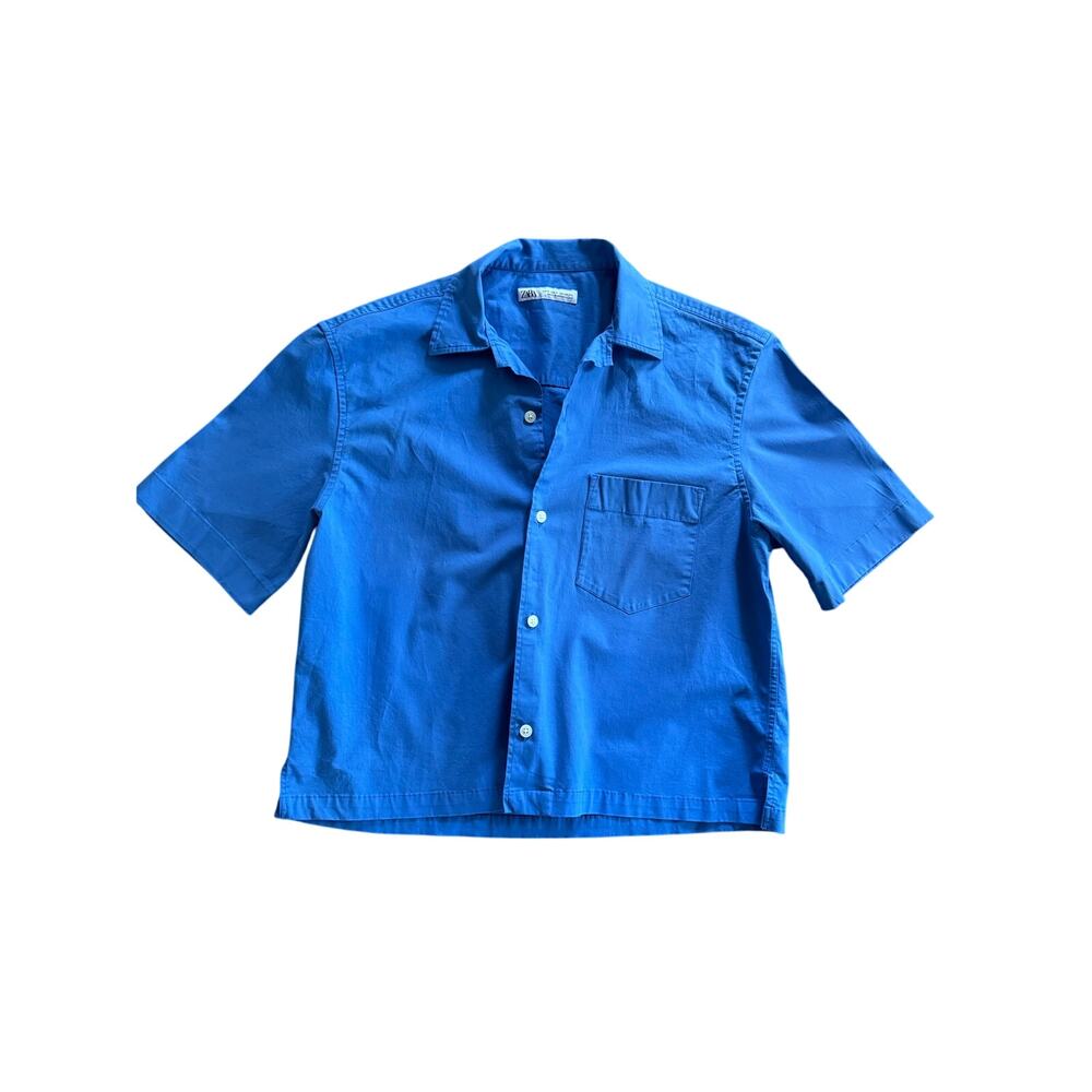 Zara Blue Button Down Short Sleeve Shirt (Small)